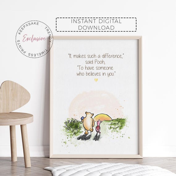 Classic Winnie the Pooh Art Print | Pooh Inspirational Quote | Teacher Appreciation Gift | New Baby Gift | Pooh Shower Gift | Thank You Gift