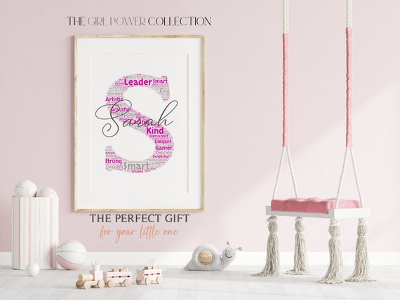 WordArt Name Print | Girl Initial Name Wall Art | Baby Name Print | Personalized Girls Bedroom Print | Girls Birthday Gift | Custom Word Art