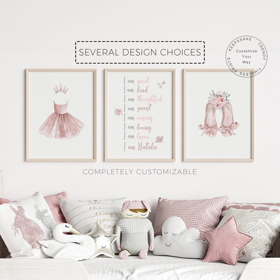 Girls Ballet Prints |Positive Affirmations Floral Wall Art |Floral Ballet Custom Decor |Pink Ballet Dancer Wall Art |Personalized Girl Print