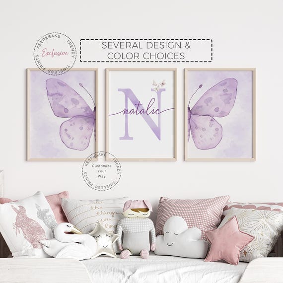 Lavender Butterfly Prints | Purple Nursery Wall Art |  | Watercolor Butterfly Wings Printable Art  | Personalized Name Print  |Teen Wall Art