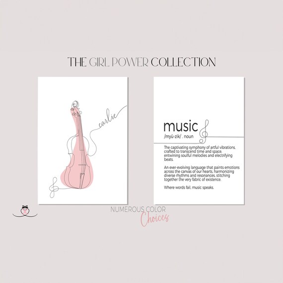 Violin Music Definition Art Set | Girl Music Bedroom Printable Wall Art  | Custom Gift for Music Lovers | Musical Posters | Line Art Design