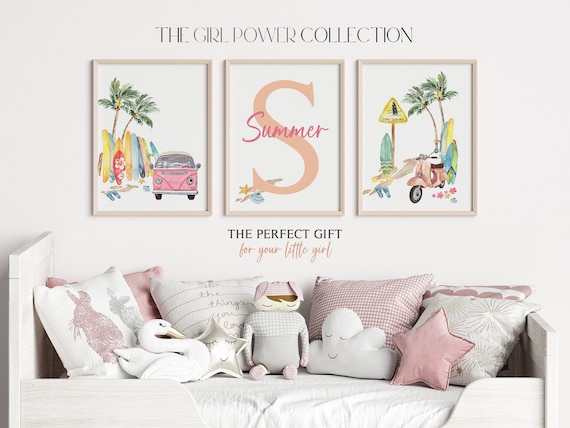 Surf Beach Girl Prints | Girl Bedroom Prints | Coastal Nursery Decor | Surf Girl Decor |Surfboards Ocean Bedroom Wall Art |Gone Surfing Sign