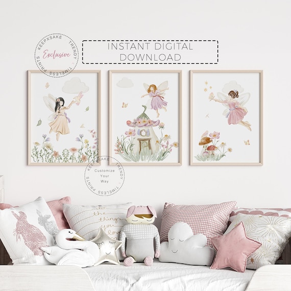 Fairy Garden Nursery Prints | Toddler Girl Bedroom |Enchanted Fairy Wall Art | Floral Nursery Decor |Wildflower Fairy Nursery|Baby Girl Gift
