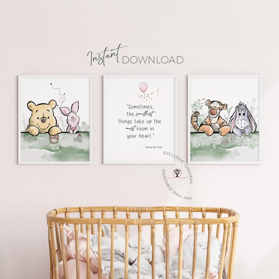Classic Winnie the Pooh Nursery Prints Set of 3 | Pooh, Piglet, Tigger, Eeyore Decor | Pooh Quote Printable Wall Art