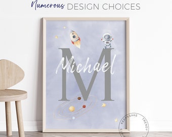 Personalized Space Name and Initial Print | Boys Bedroom Print | Space Name Print | Space Poster | Kids’ Space Decor | Nursery Wall Art