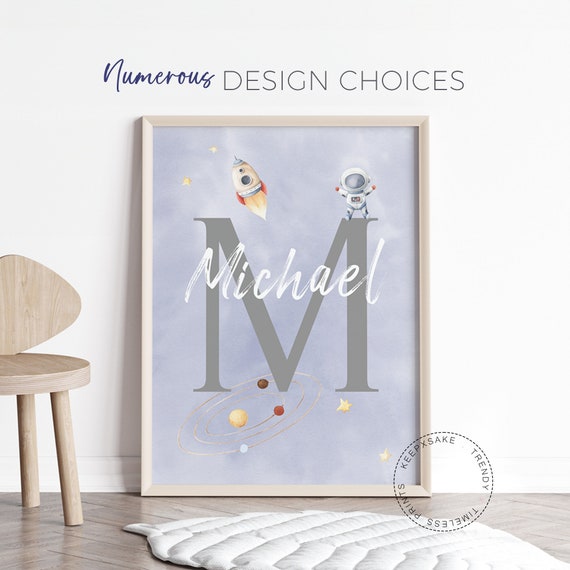 Personalized Space Name and Initial Print | Boys Bedroom Print | Space Name Print | Space Poster | Kids’ Space Decor | Nursery Wall Art