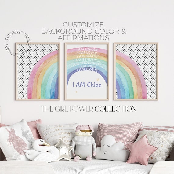 Rainbow Affirmation Prints| Girls Bedroom Print | Girls Bedroom Decor |I AM Prints, Personalized|Toddler Rainbow Black Spots Positive Prints
