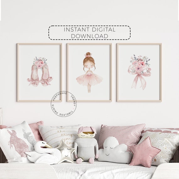 Girls Ballerina Prints | Floral Bedroom Decor | Girly Ballet Prints | Pink Ballet Dancer Decor | Ballet Printable Wall Art |Digital Download
