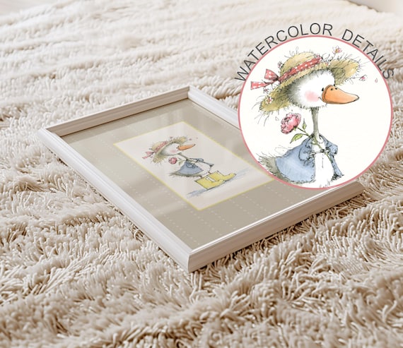 Duck Nursery Wall Art Set of 3, Baby Girl Farm Nursery Decor, Ducks in Rain Boots Prints, Vintage Duckling Nursery, Cottagecore Baby Room