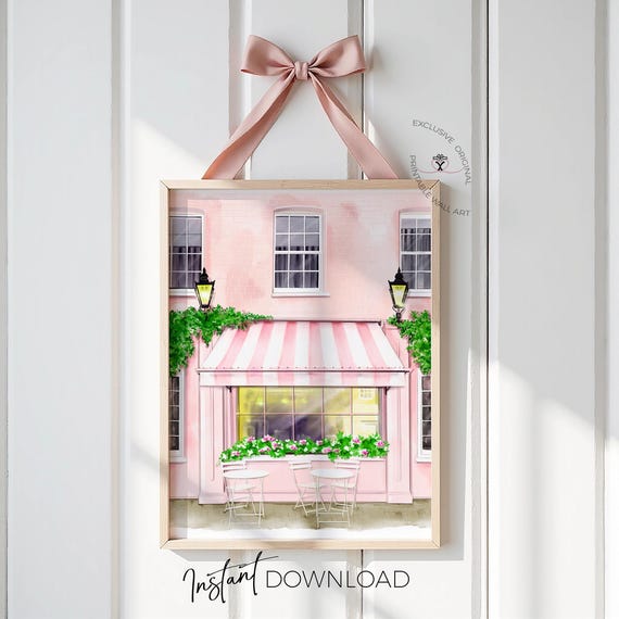 Pink Paris Cafe Wall Art Printable, Girls Bedroom Decor, Pre Teen Room Aesthetic, Cute Coffee Shop Print, Soft Pink Nursery Art