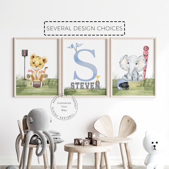 Football Nursery Print, Personalized | Safari Nursery Name Print | Boys Room Decor |Sport Nursery Print, Set of 3 |Sports Toddler Room Decor
