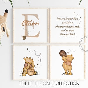 Láminas de Winnie the Pooh (juego de 4) / Láminas personalizadas para guardería de Pooh / Láminas con citas de Pooh / Decoración de guardería de género neutro / Decoración personalizada para guardería de Pooh