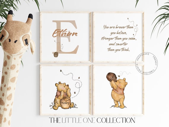Winnie the Pooh Print, Set of 4 | Pooh Nursery Custom Print | Pooh Quote Prints | Gender Neutral Nursery | Personalized Pooh Nursery Decor