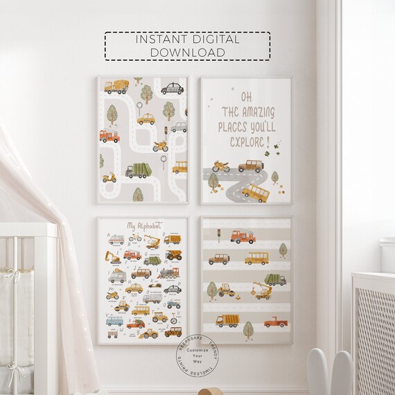 Transport Alphabet Prints | Toddler Boy Trucks Decor | Vehicles ABC Print | Boy Nursery Transport Vehicle Posters | Boy Printable Wall Art