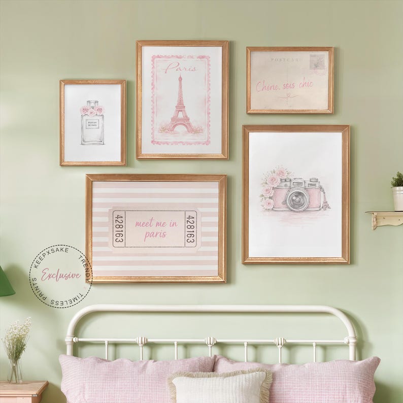 Paris Fashion Prints, Eiffel Tower, Blush Pink Bedroom Decor (Digital Download bild 4