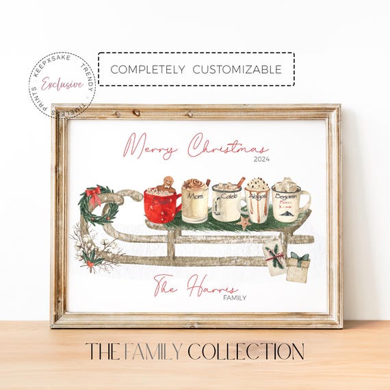 Christmas Family Modern Print | Christmas Sled Mugs Printable Wall Art | Happy Holidays Family Art | Christmas Wall Print |Gift for Mom, Dad
