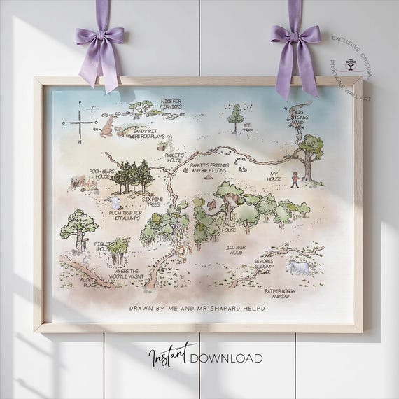 Winnie the Pooh Map Wall Art | 100 Acre Wood Map Printable Art | Pooh and Friends Decor | 100 Aker Wood Digital Download