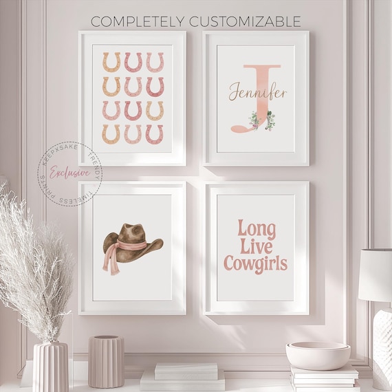 Cowgirl Floral Nursery Prints | Toddler Girl Horse Decor | Pink Cowgirl Decor | Baby Girl Country Western Wall Art | Long Live Cowgirls Sign