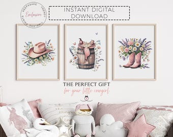 Watercolor Cowgirl Prints | Western Bedroom Decor | Cowgirl Hat Boots Printable Wall Art