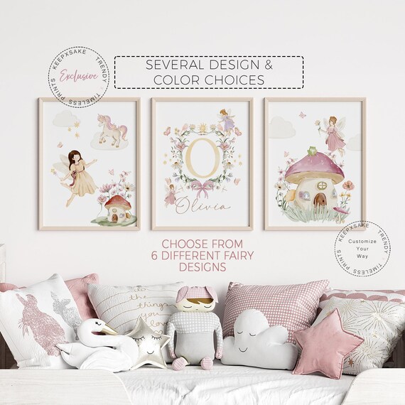 Fairy Nursery Prints | Girl Bedroom Art | Enchanted Fairy Wall Art | Girl Name Print | Floral Nursery Decor | Wildflower Fairy Nursery Decor