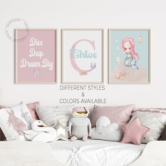 The World Is Your Oyster Prints | Girl Gallery Wall, Set of 3 Prints | Personalized Girl Nursery Decor | Under The Sea Kids Quote Wall Art