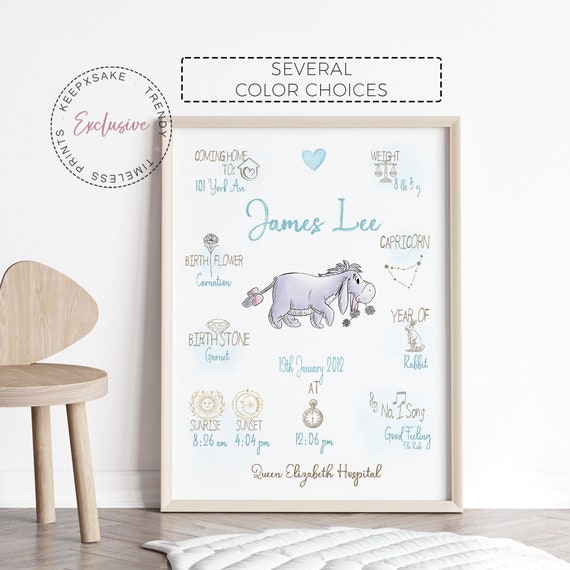 The Day You Were Born Winnie the Pooh Newborn Print | Custom Eeyore Baby Wall Art | Eeyore Pooh Nursery | Birth Stats Print | Newborn Gift