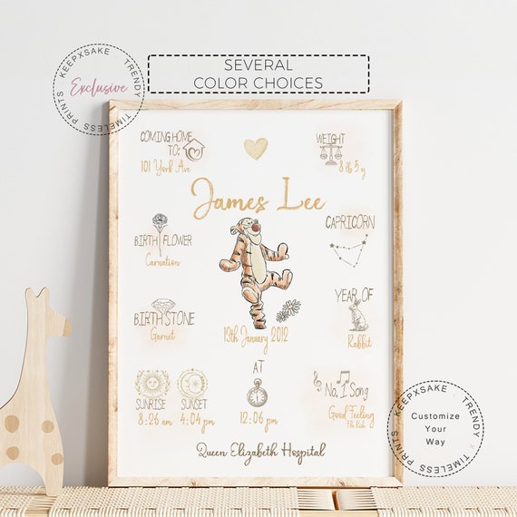 The Day You Were Born Tigger Newborn Print | Custom Tigger Baby Wall Art | Winnie the Pooh Nursery | Birth Stats Print |Newborn Details Gift