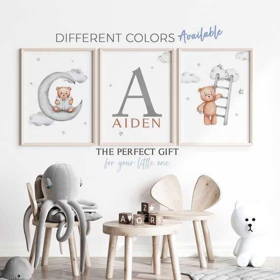 Teddy Bear Print | Bear Nursery Decor, Personalized | Baby Boy Print | Brown Nursery Poster | Beige Brown Nursery Decor |Neutral Nursery Art