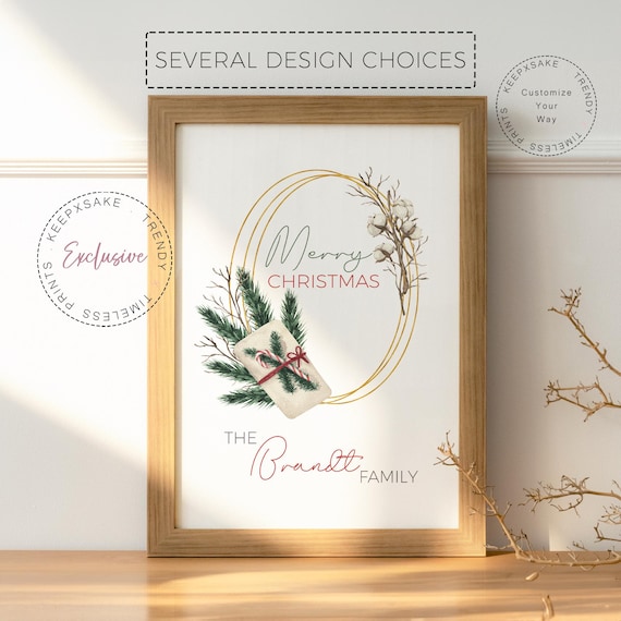 Christmas Family Modern Print | Christmas Wreath Print | Personalized Happy Holidays Art | Christmas Home Decor | Gift for Mom, Grandparents
