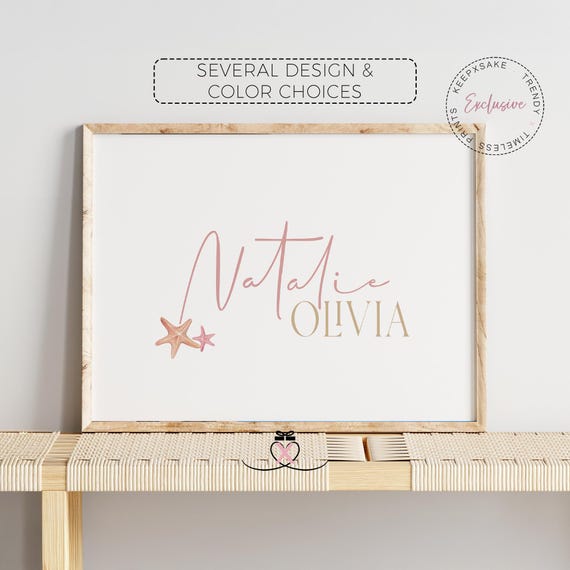 Personalized Starfish Name Print – Coastal Nursery Wall Art, Blush Beach Theme, Custom Name Sign, Digital Download