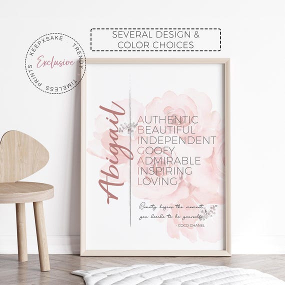 Teenage Girl Fashion Print | Personalized Girl Bedroom Glam Wall Decor | Affirmations Roses Print | Blush Pink, Grey Girl Bedroom Decor