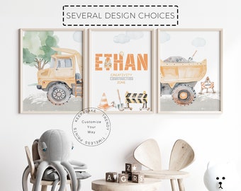 Construction Truck Prints Set | Personalized Boy Nursery Decor (Digital Download)