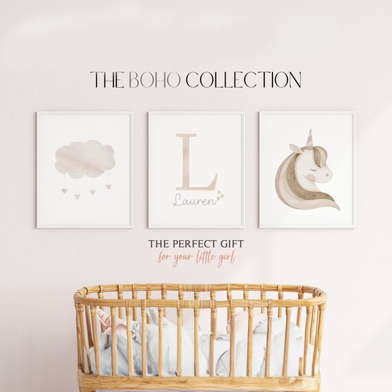 Unicorn Girl Bedroom Decor | Neutral Nursery Prints | Cloud Heart Unicorn Print, Set of 3 | Blush Pink Nursery Art | Boho Nursery Print