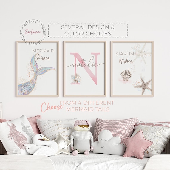 Mermaid Prints, Set of 3 |Quote Wall Art | Mermaid Nursery Prints |Under The Sea Kids Room |Girl Room Decor |Personalized Printable Girl Art