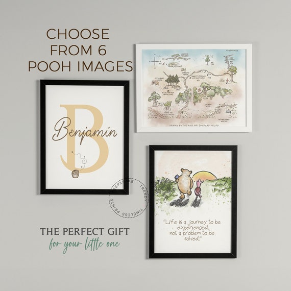 Winnie the Pooh 100 Acre Wood Map Gallery Wall Art | Classic Pooh Personalized Nursery Decor | Pooh Quote Prints | Pooh Shower Gift