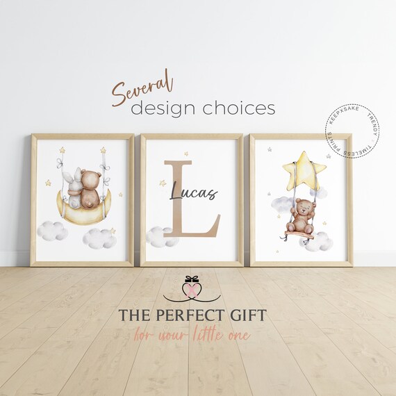 Teddy Bear Prints, Personalized | Yellow Nursery Decor | Bear Nursery Decor | Baby Boy Print | Bunny Nursery Decor | Neutral Nursery Decor