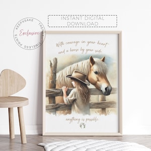 Cowgirl Nursery Quote Print | Floral Horse Wall Art | Girl Horse Riding Print | Horse Decor | Baby Girl Western Nursery Printable Wall Art