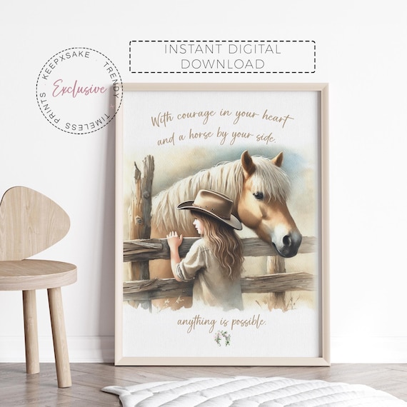 Cowgirl Nursery Quote Print | Floral Horse Wall Art | Girl Horse Riding Print | Horse Decor | Baby Girl Western Nursery Printable Wall Art