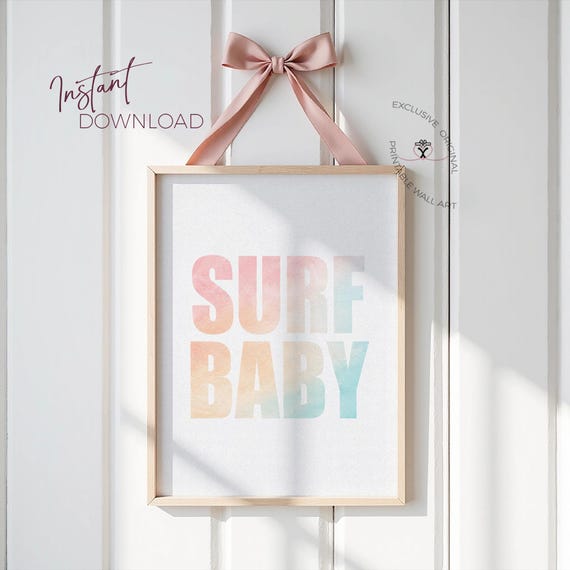 Surf Baby Print, Coastal Nursery Wall Art, Beach Baby Room Decor, Surfer Print, Ocean Kids Room Printable