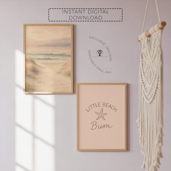 Beach Nursery Wall Art, Little Beach Bum Print — Coastal Baby Room Decor Set with Ocean Dunes Digital Download