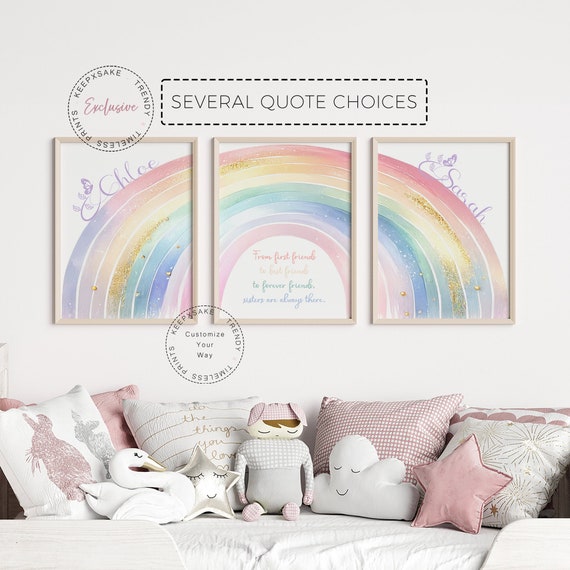 Sisters Bedroom Prints |Rainbow Girls Room |Shared Bedroom Personalized Wall Art | Twin Girls Quote Prints |Watercolor Rainbow Toddler Decor
