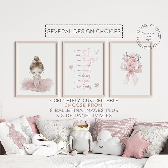 Girls Ballet Bedroom Prints | Custom Floral Ballet Decor | Positive Affirmation Wall Art | Ballerina Printable Wall Art | Floral Name Print
