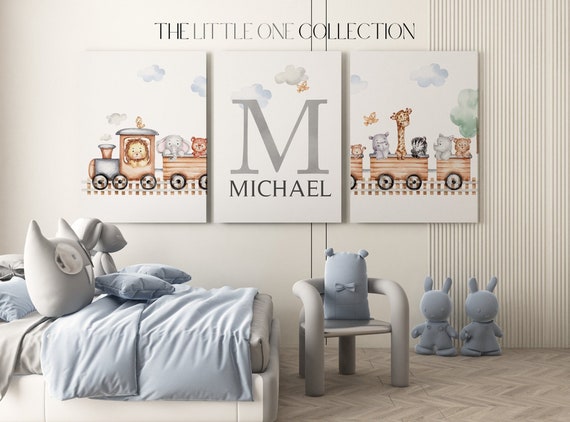 Set of 3 Train Print | Safari Animal Train Personalized Prints | Safari Nursery Print | Neutral Animal Nursery Decor | Baby Nursery Gift
