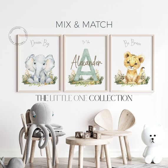 Safari Animal Jungle Nursery Prints, Personalized | Safari Animal Nursery Wall Art | Elephant, Giraffe, Zebra Bedroom Prints Toddler Bedroom