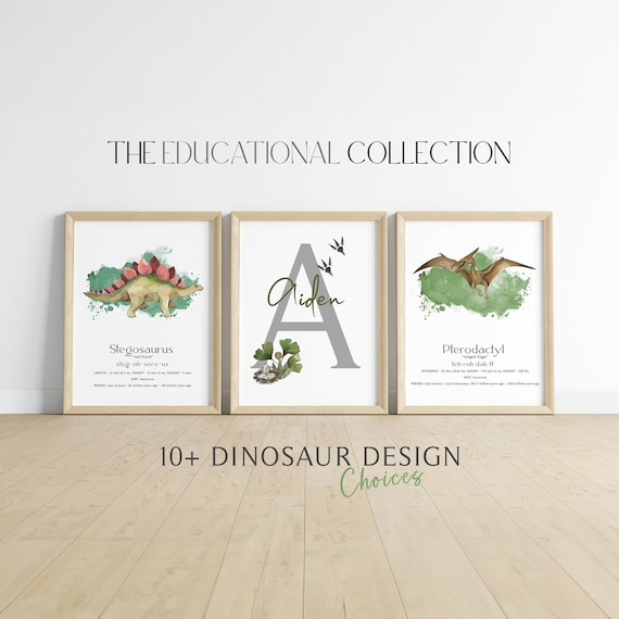 Dinosaur Prints Nursery Decor | Dinosaur Wall Art, Set of 3 |Personalized Dinosaur Nursery Prints |Neutral Toddler Decor |Boys Room Wall Art