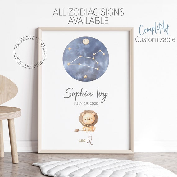 Baby Birth Star Print | Constellation Print, Personalized | Birth Chart Print | Zodiac Star Print  |Newborn Star Sign Gift | Neutral Nursery
