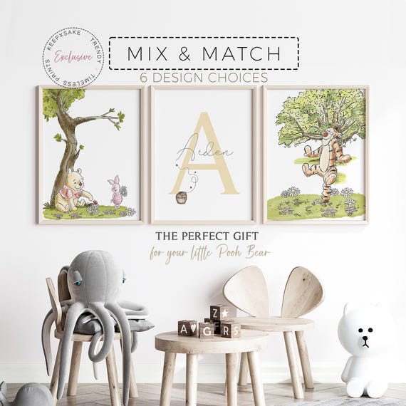 Set of 3 Winnie The Pooh Nursery Prints | Pooh Decor | Winnie the Pooh Personalized Name Print | New Baby Custom Gift |Pooh Baby Shower