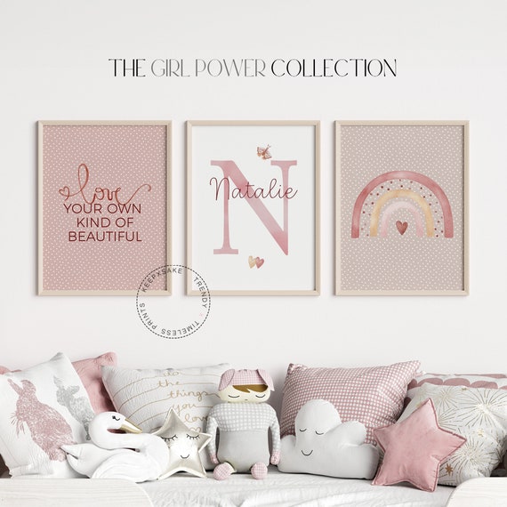 Girls Bedroom Prints, Personalized | Rainbow Prints | Dusty Pink Prints | Dalmatian Watercolor Prints | Girls Bedroom Decor | Girls Wall Art