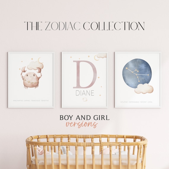 Cancer Constellation Print, Set of 3 | Star Sign Newborn Gift | Astrology Nursery Print | Zodiac Sign Wall Art | Baby Girl Boho Nursery |