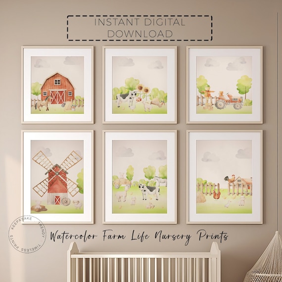 Farm Nursery Prints | Barn Yard Animals | Farm Animal Printable Wall Art  | Boy Room Farm Decor | Farm Tractor Prints | Digital Download